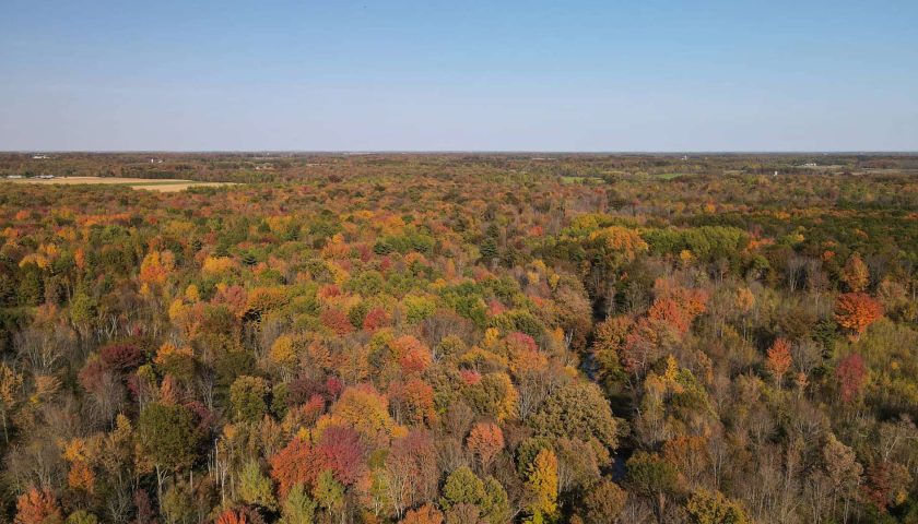 Aerial view of Richfield 360 Recreation Area near Arpin Wisconsin in fall